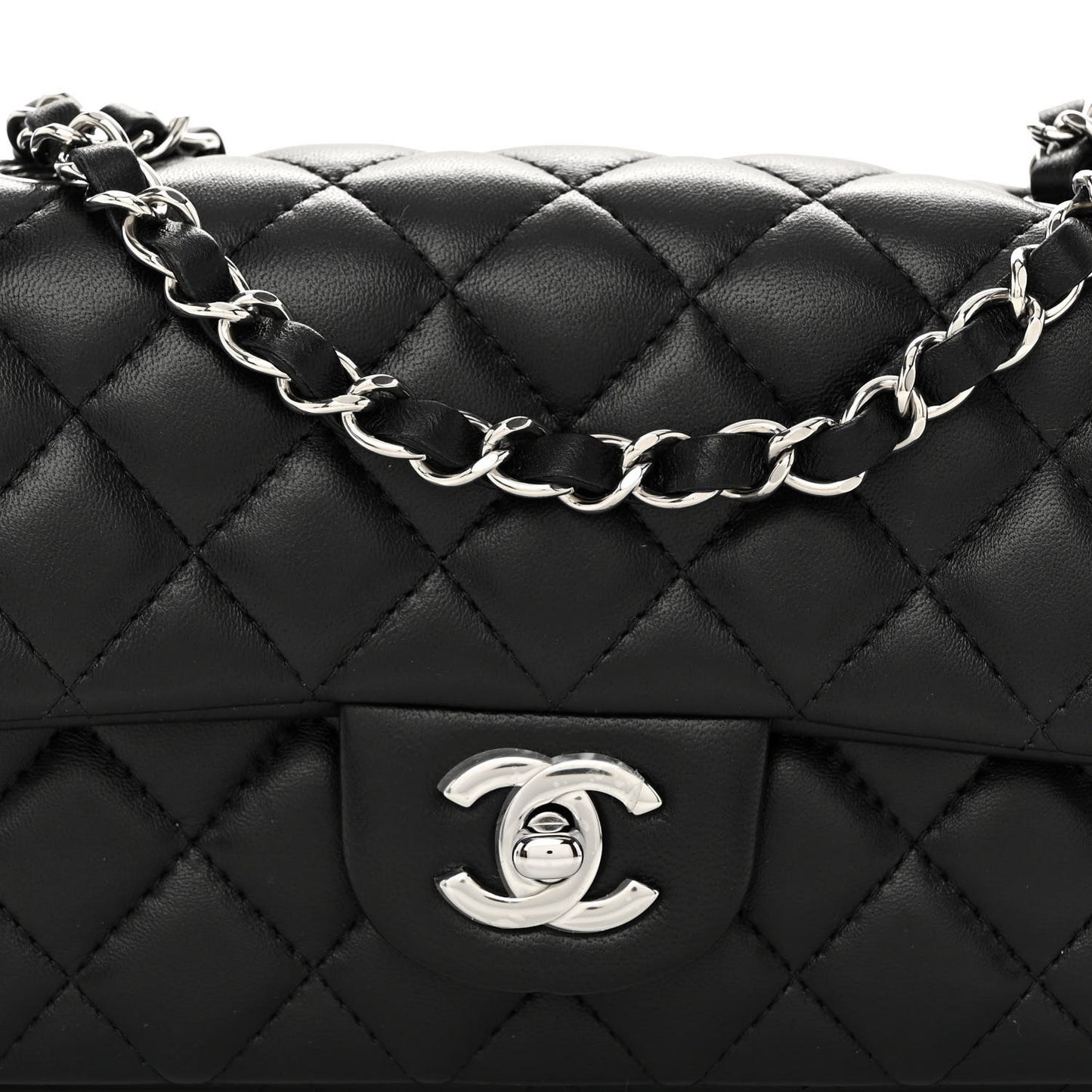 Lambskin Quilted Mini Rectangular Flap Black