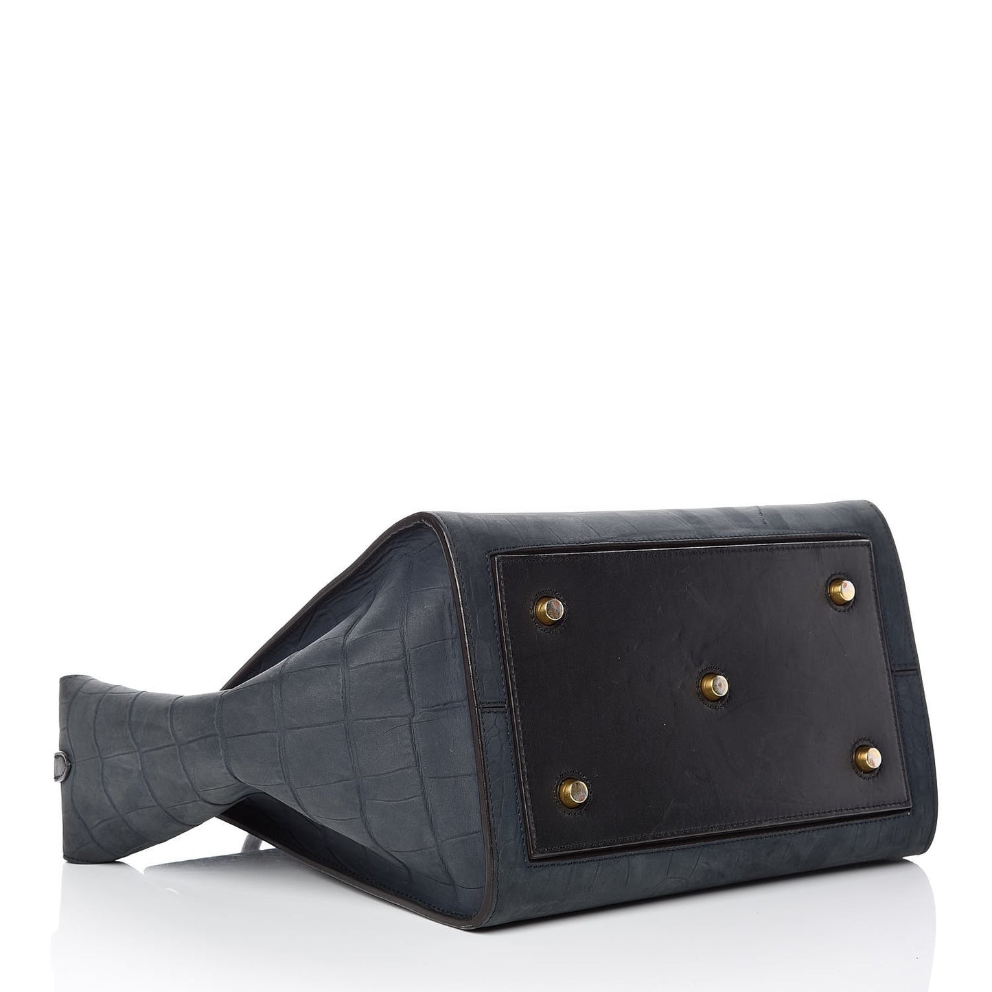 Smooth Calfskin Nubuck Crocodile Embossed Small Tie Knot Tote Navy