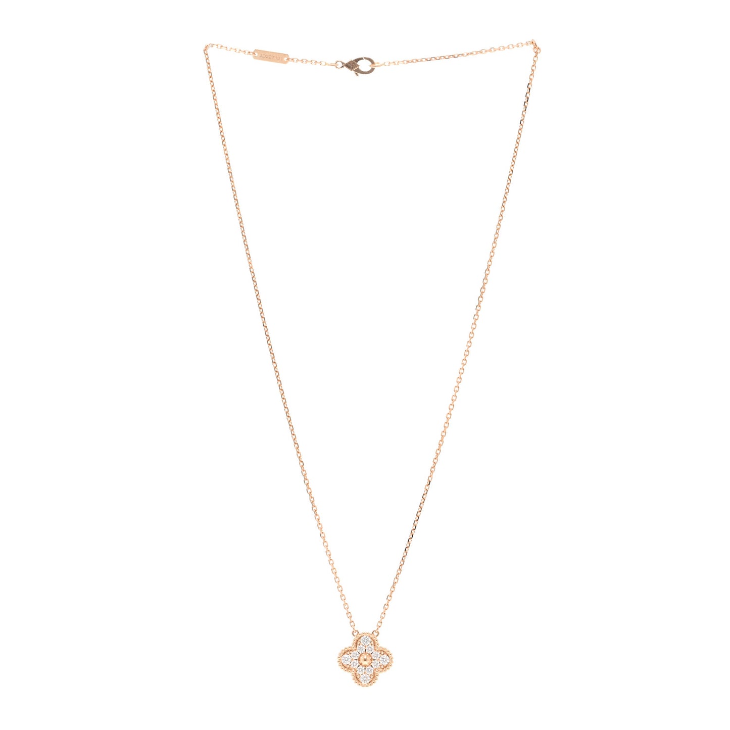 18K Rose Gold Diamond Vintage Alhambra Pendant Necklace