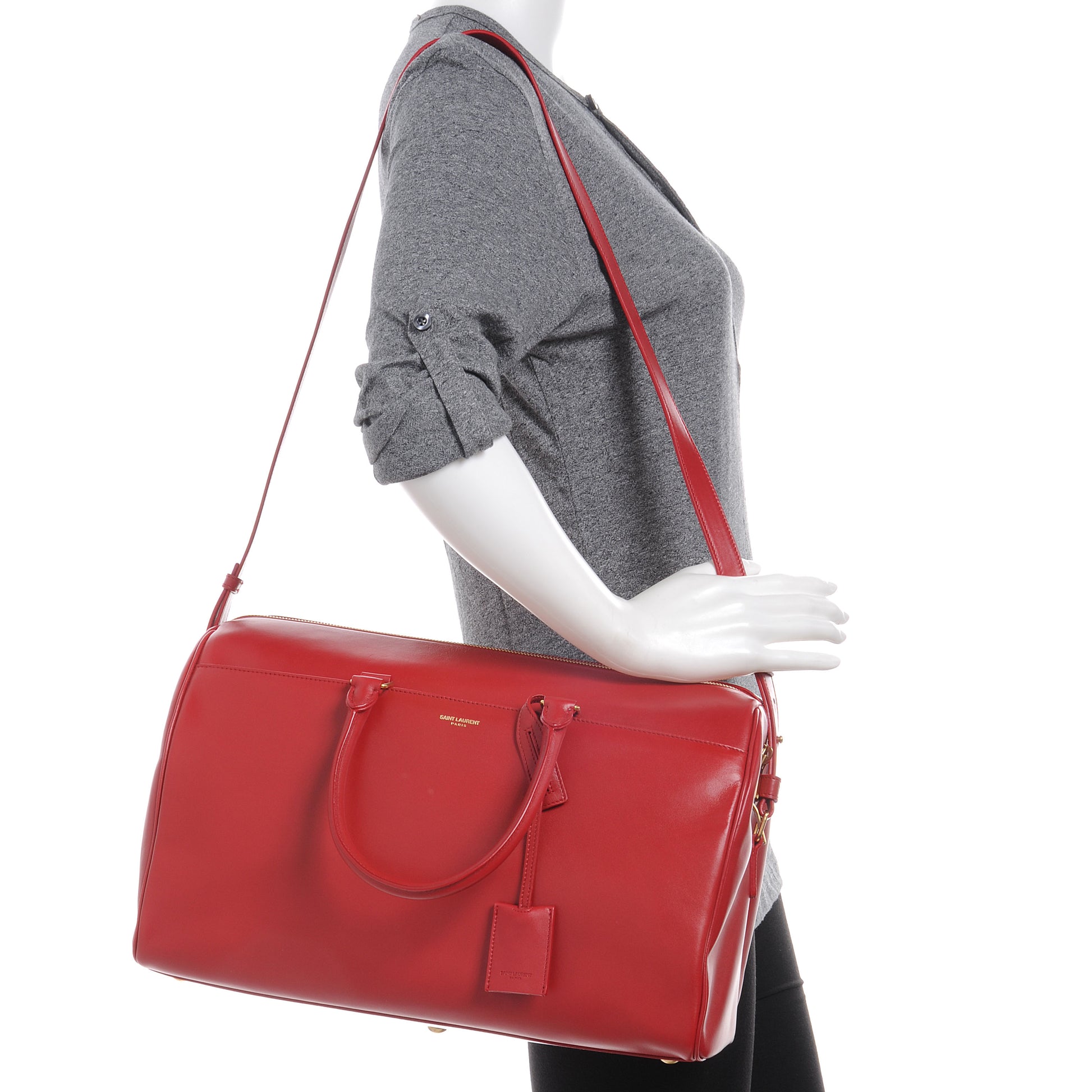 Saint Laurent Lambskin Classic Duffle 12 Bag Red 2 of 7