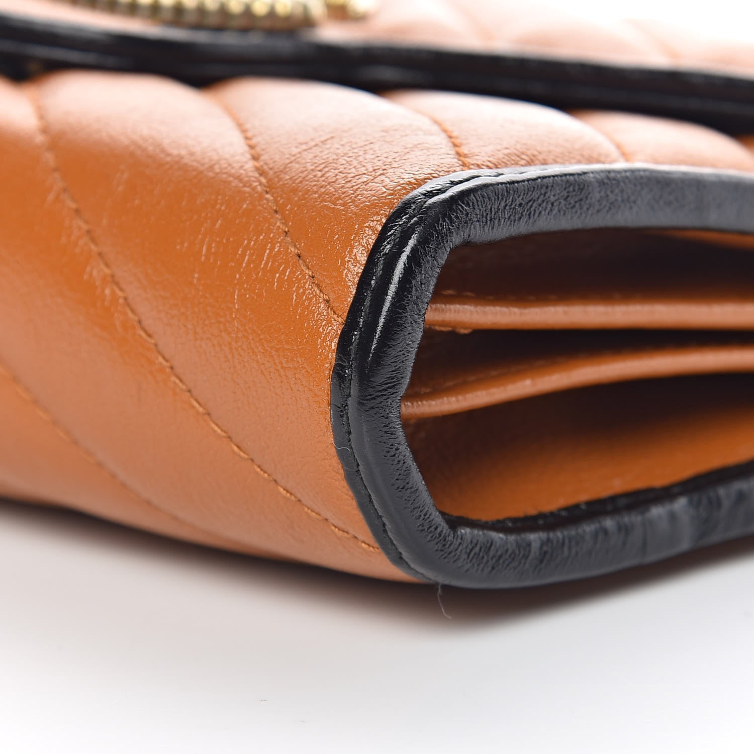 Gucci Vintage Effect Calfskin Matelasse Diagonal Torchon GG Marmont Chain Wallet Cognac 8 of 8