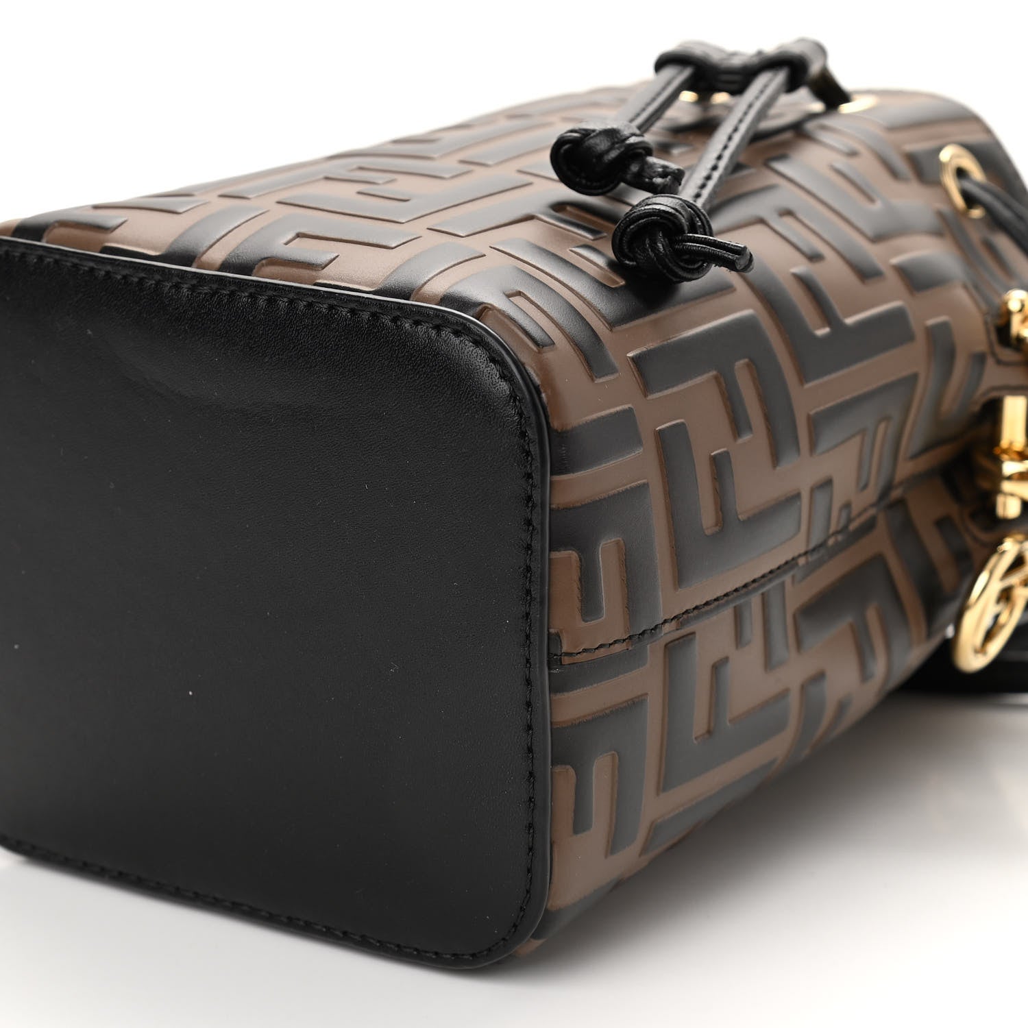 Fendi Vitello Liberty F is Fendi Bi-Color FF 1974 Embossed Mini Mon Tresor Bucket Bag Maya Black 10 of 11