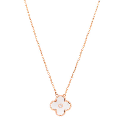 Van Cleef & Arpels 18K Rose Gold Diamond Mother of Pearl Vintage Alhambra Pendant Necklace 1 of 6