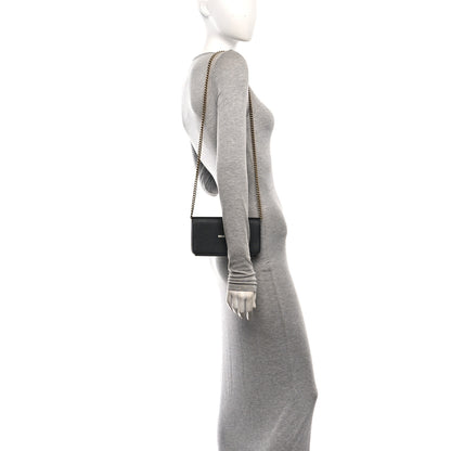 Balenciaga Grained Calfskin Logo Cash Phone Holder Wallet On Chain Black White 3 of 12