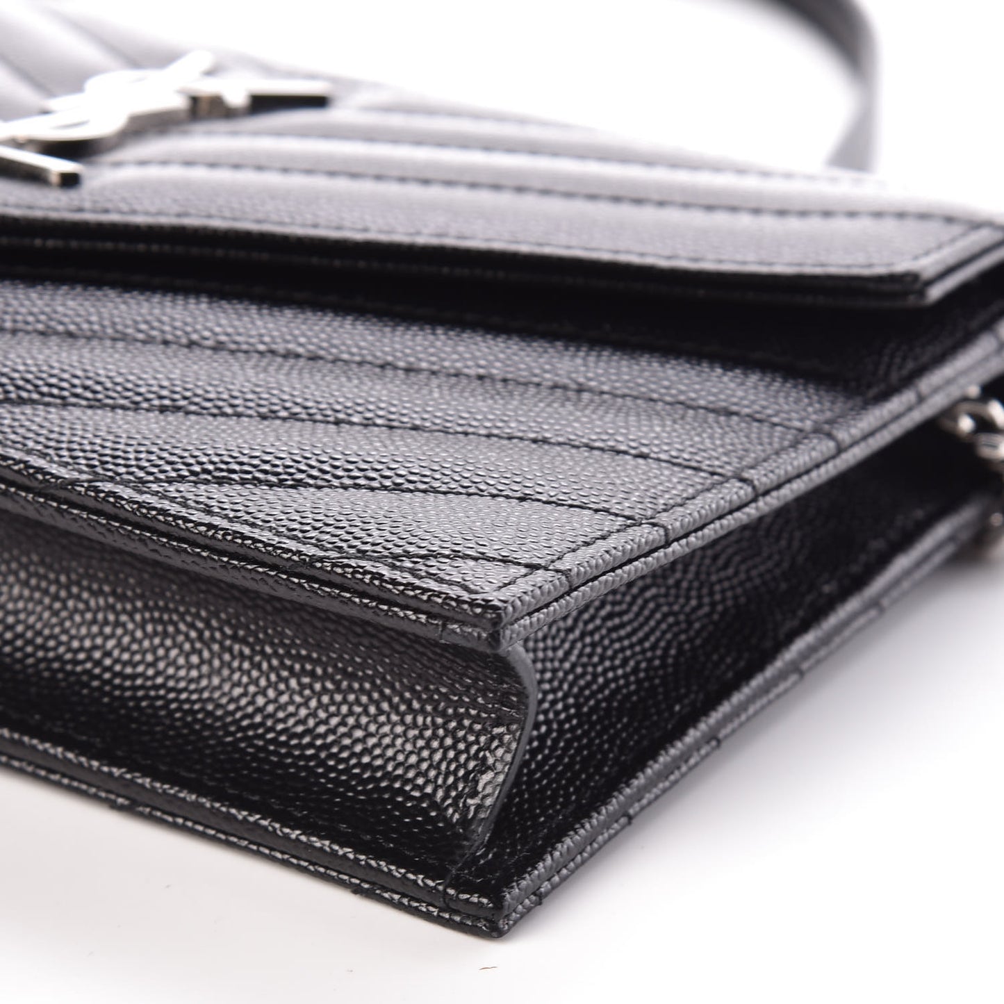 Grain De Poudre Matelasse Chevron Monogram Envelope Chain Wallet Black