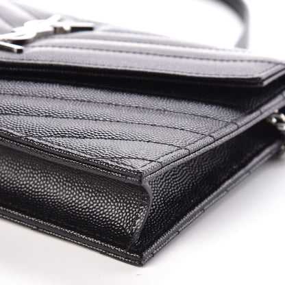 Saint Laurent Grain De Poudre Matelasse Chevron Monogram Envelope Chain Wallet Black 8 of 9