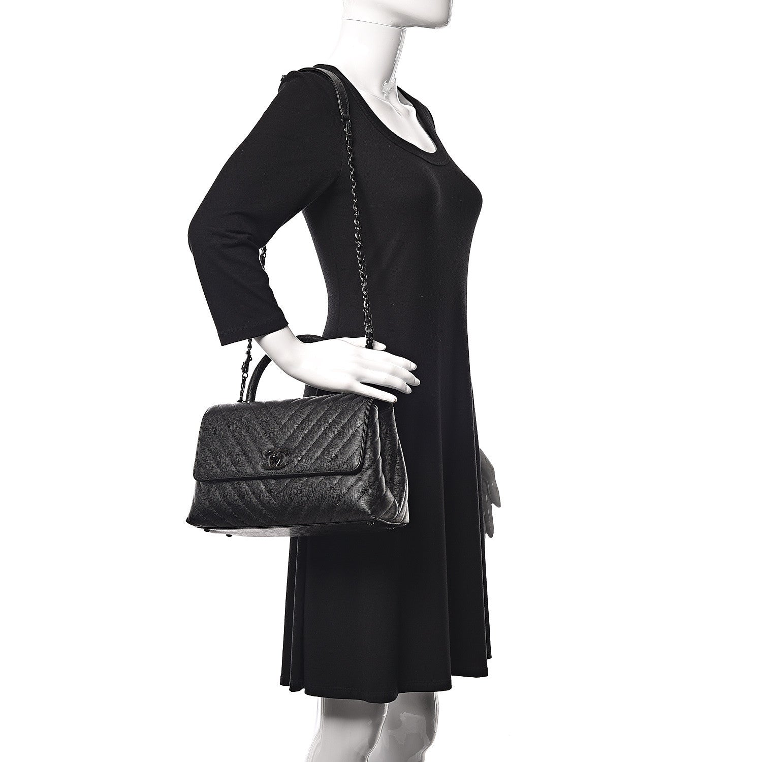 Chanel Caviar Chevron Quilted Small Coco Handle Flap So Black 2 of 9