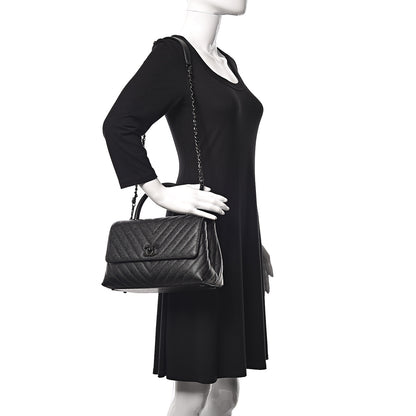 Chanel Caviar Chevron Quilted Small Coco Handle Flap So Black 2 of 9