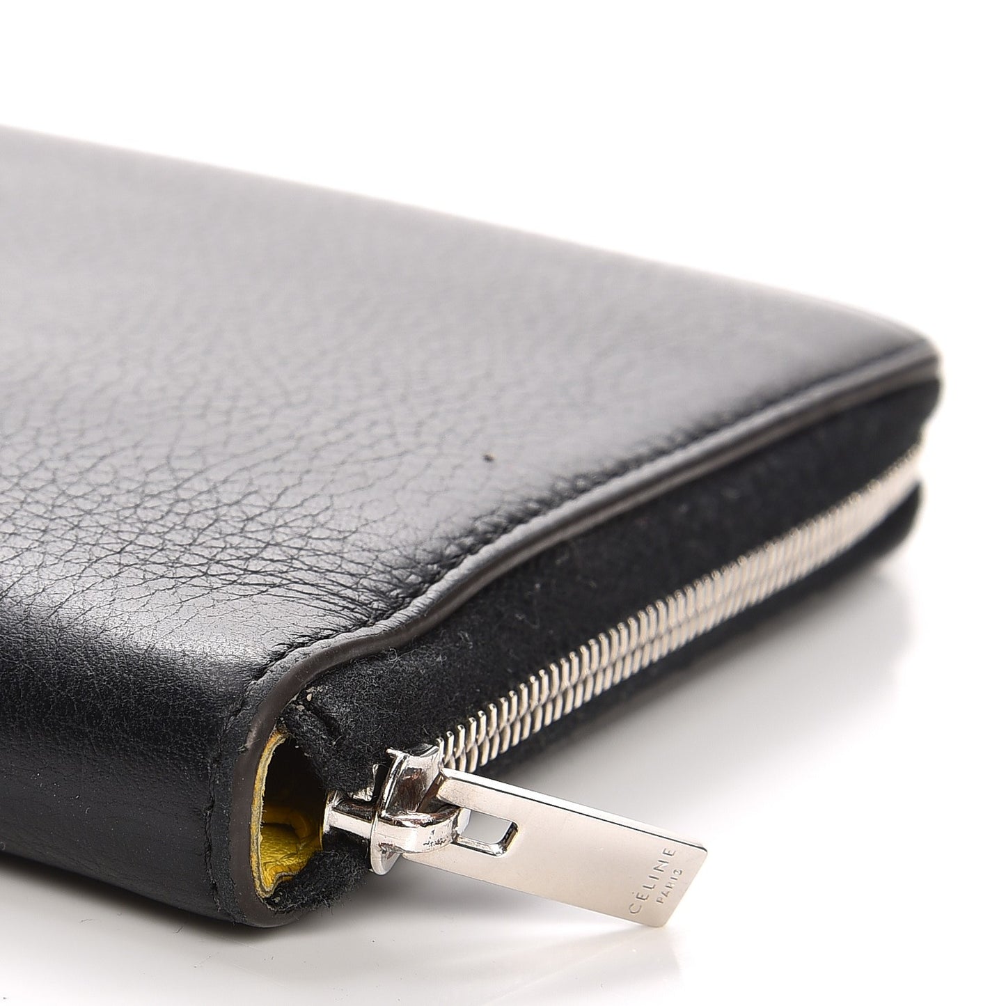 Drummed Calfskin Zip Around Organizer Wallet Black Citron