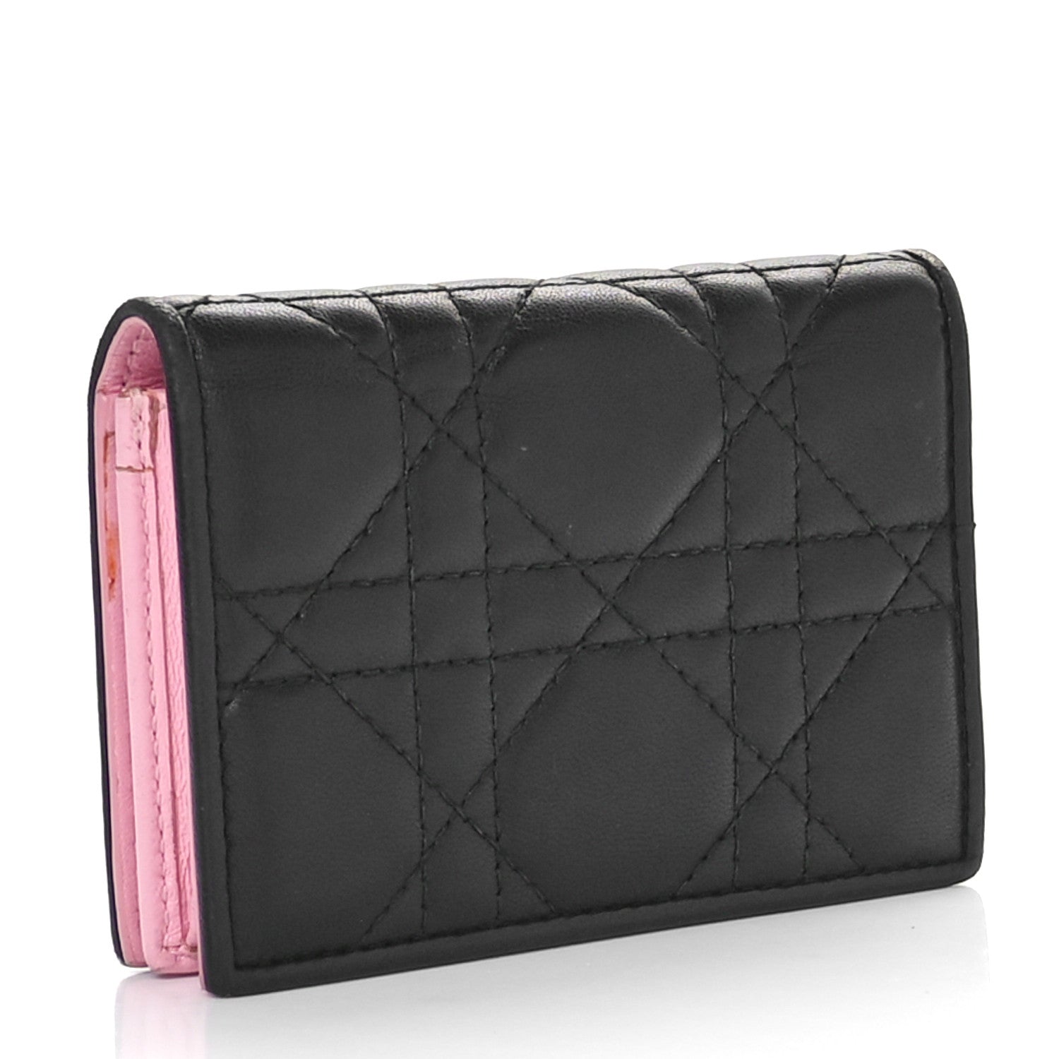Christian Dior Lambskin Cannage Bi-Color Small Lady Dior Flap Card Holder Black Pink 3 of 11