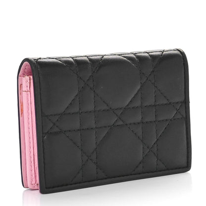 Christian Dior Lambskin Cannage Bi-Color Small Lady Dior Flap Card Holder Black Pink 3 of 11