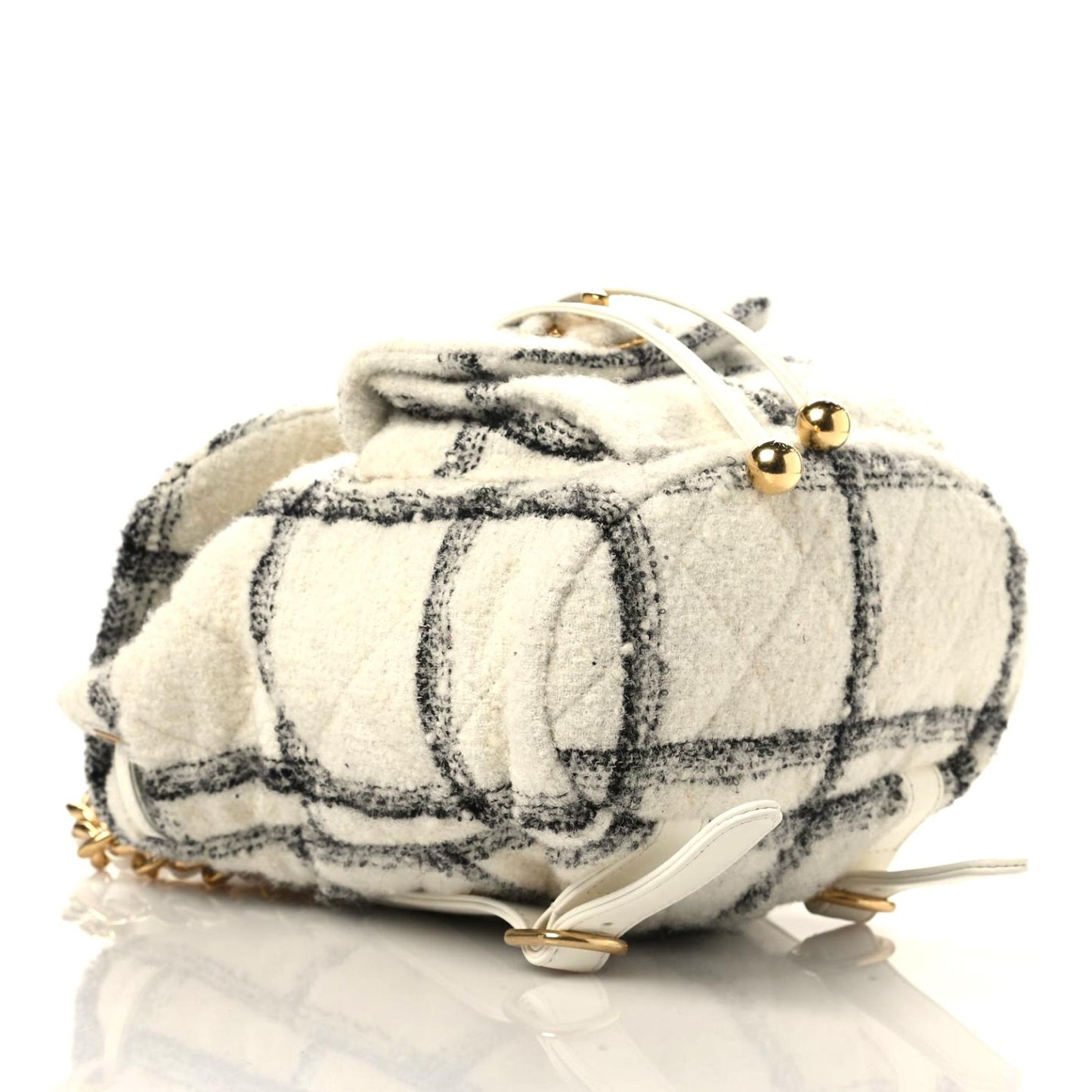 Wool Tweed Elegant Backpack Ecru Black