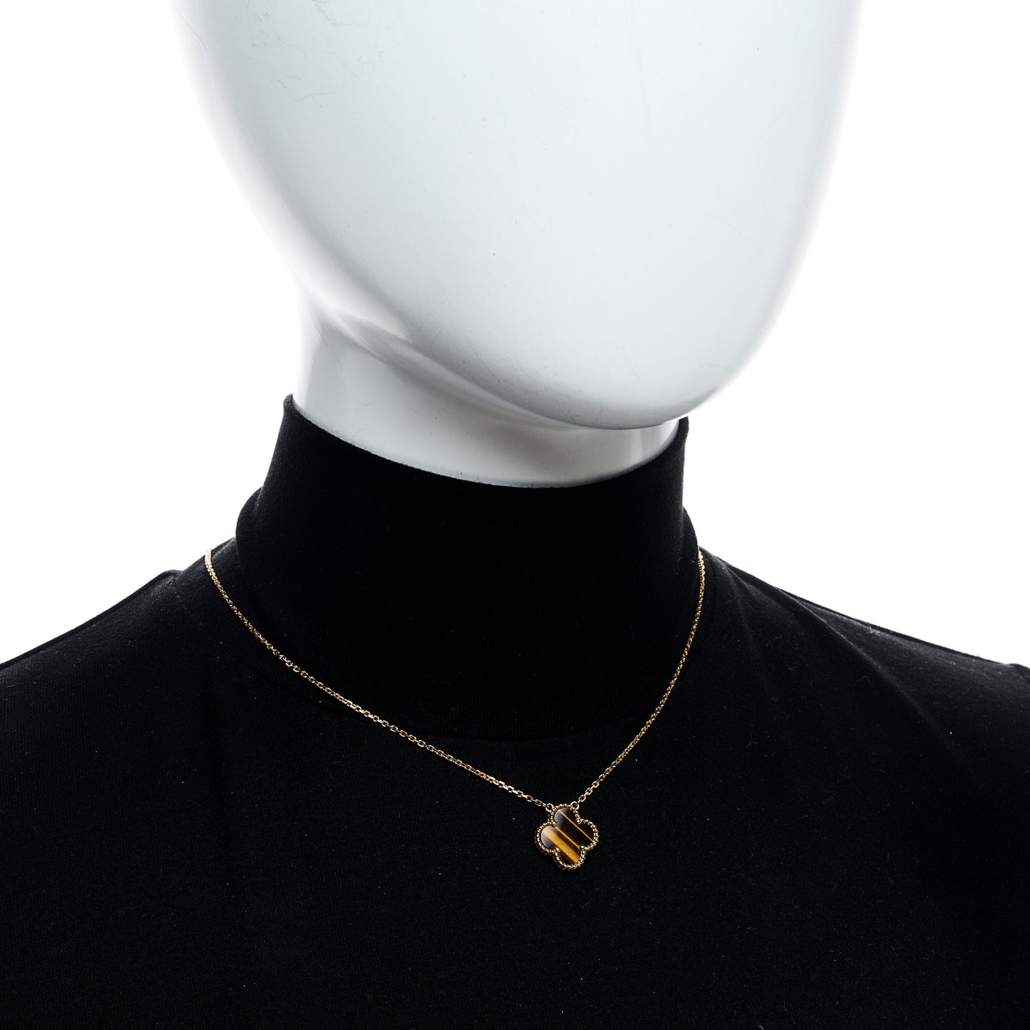18K Yellow Gold Tiger Eye Vintage Alhambra Pendant Necklace
