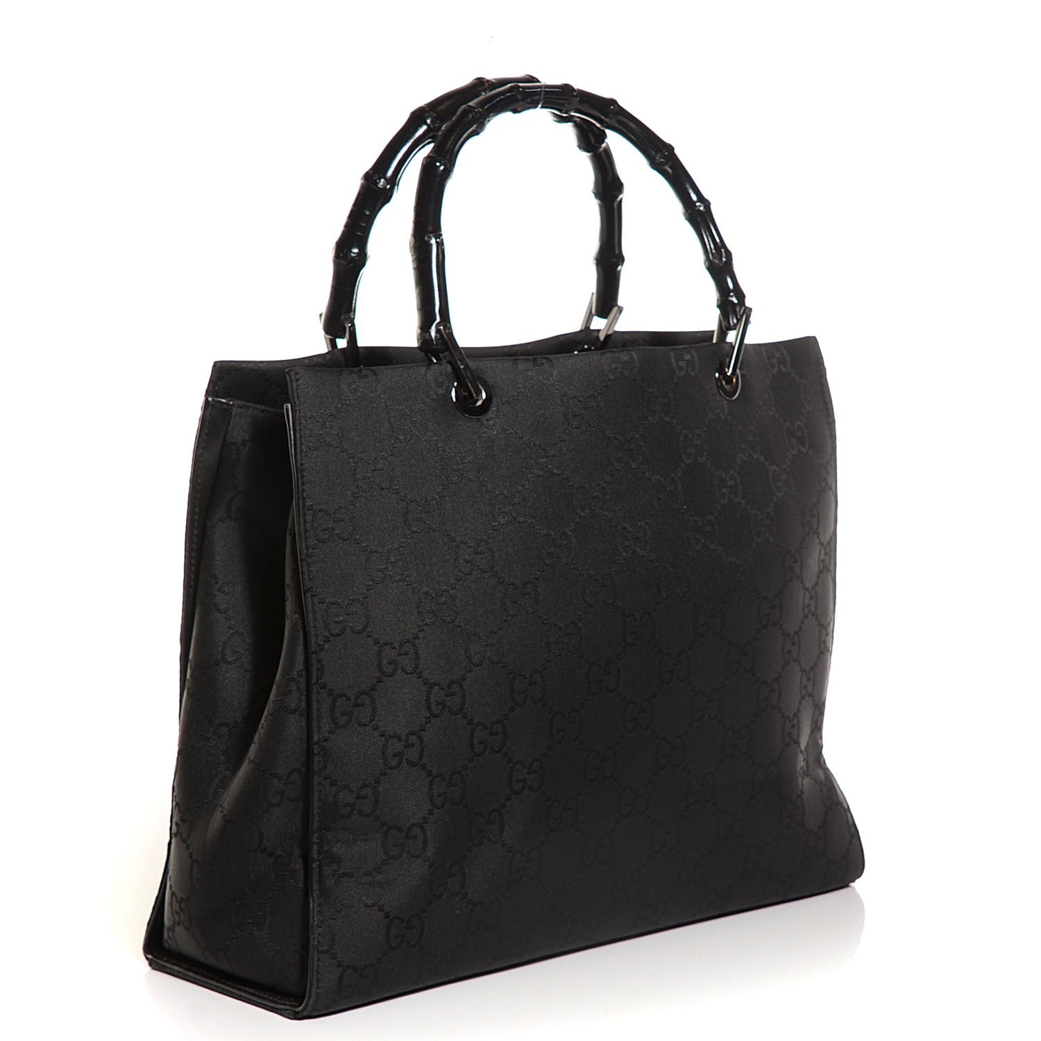 Gucci Nylon Monogram Large Bamboo Shopper Tote Black 3 of 8