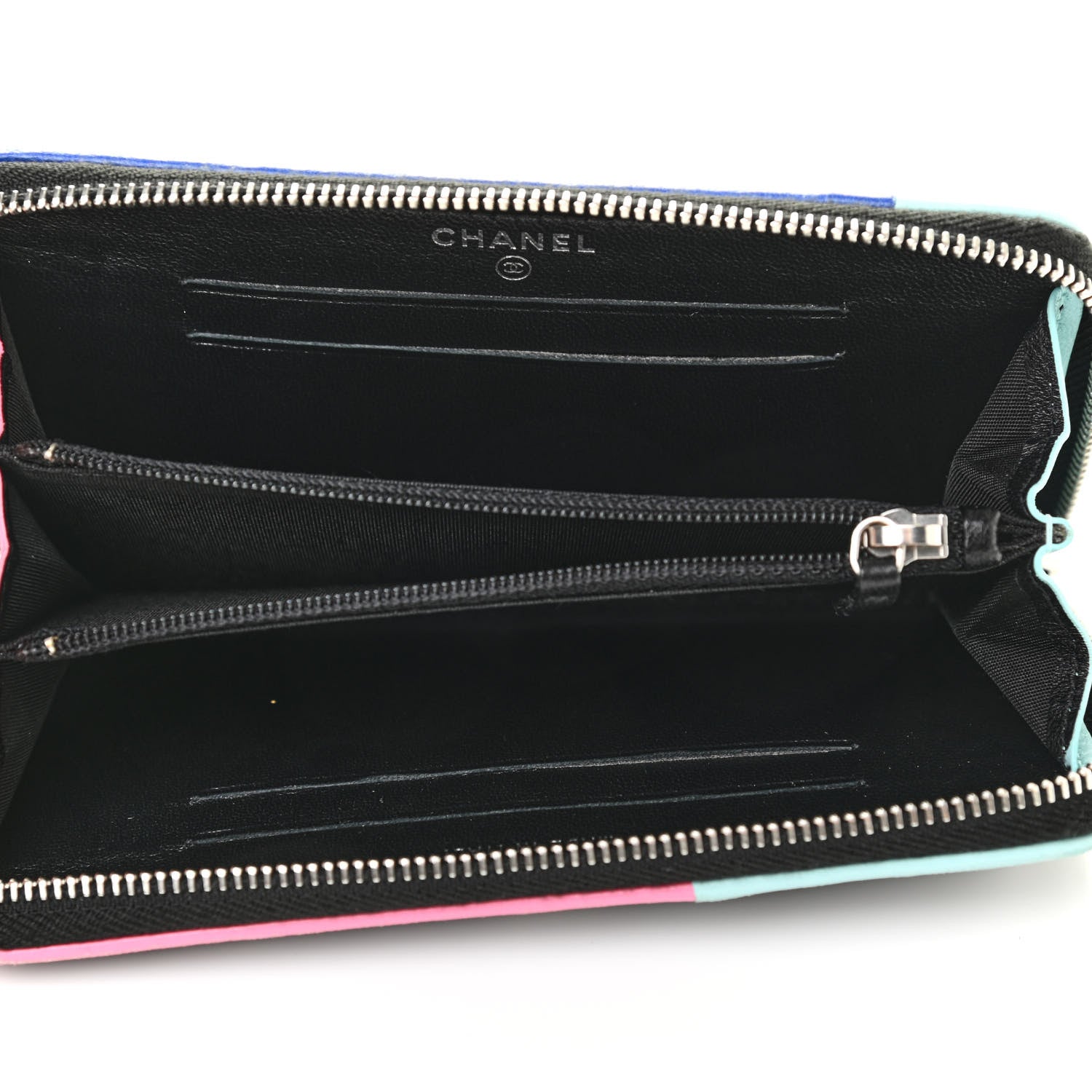Chanel Lambskin Quilted Small Gusset Zip Around Wallet Black Pink Light Blue 5 of 12