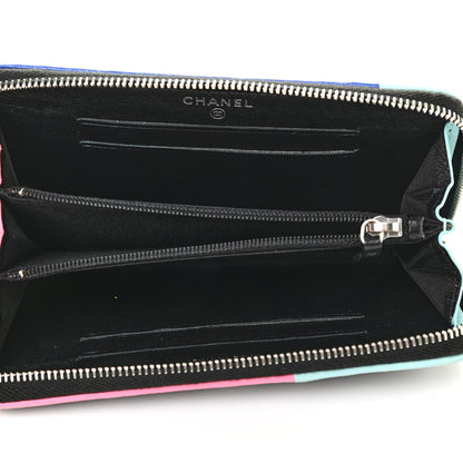 Chanel Lambskin Quilted Small Gusset Zip Around Wallet Black Pink Light Blue 5 of 12