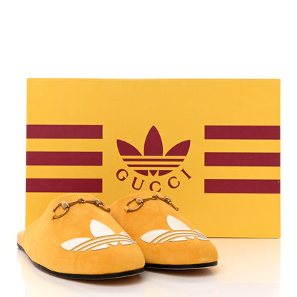 Gucci X ADIDAS Kid Scamosciato Quentin Goatskin Trefoil Embroidered Womens Horsebit Slippers 37 Crop Off White 14 of 14
