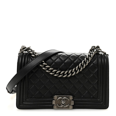 Lambskin Quilted Medium Boy Flap Black