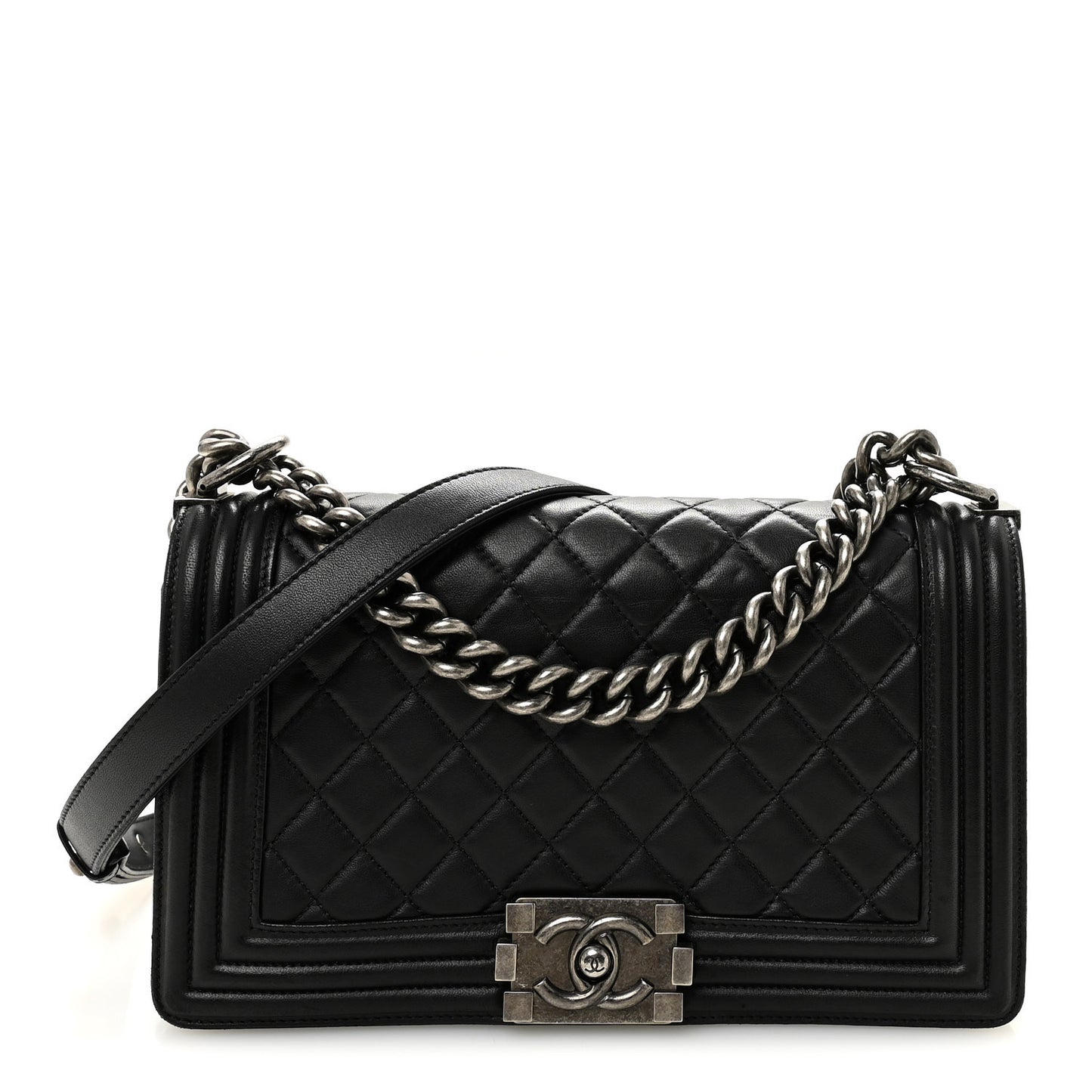 Lambskin Quilted Medium Boy Flap Black