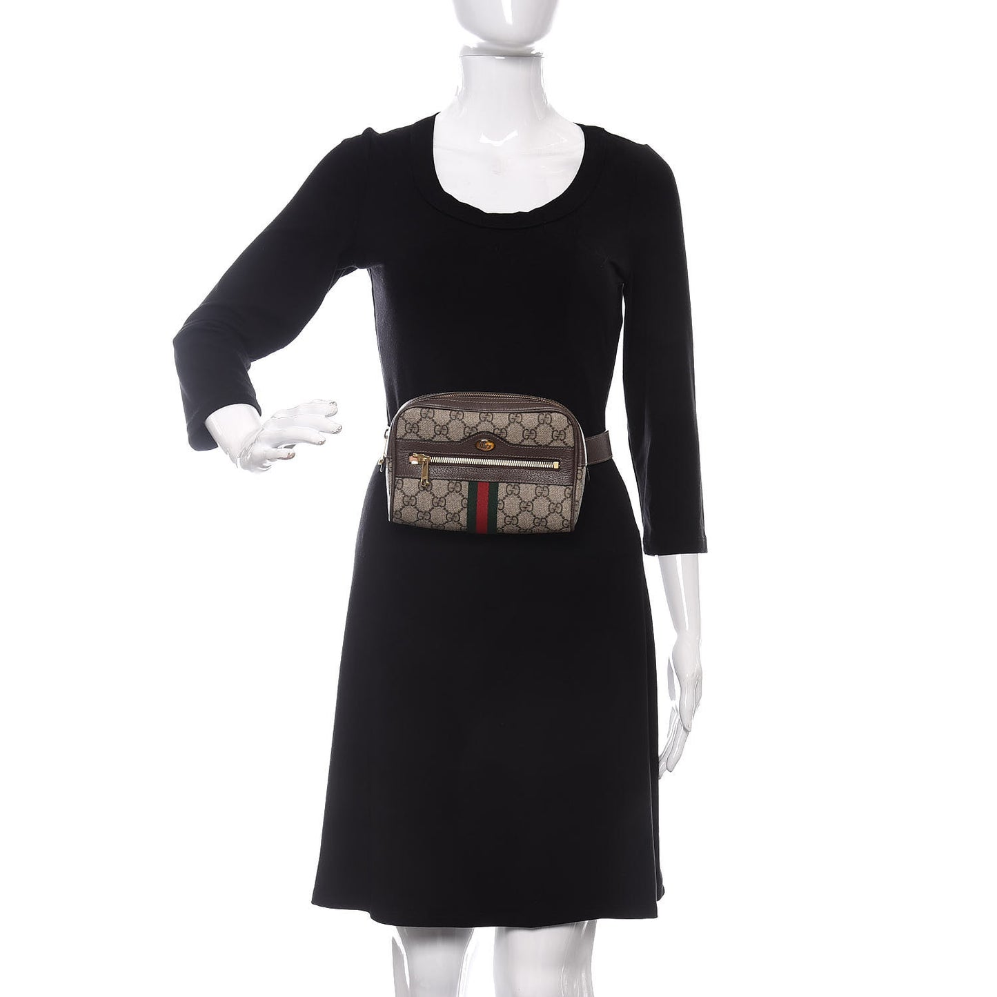 GG Supreme Monogram Web Small Ophidia Belt Bag 85 34 Dark Brown