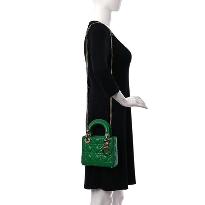Christian Dior Lambskin Cannage Mini Lady Dior Bright Green 2 of 9