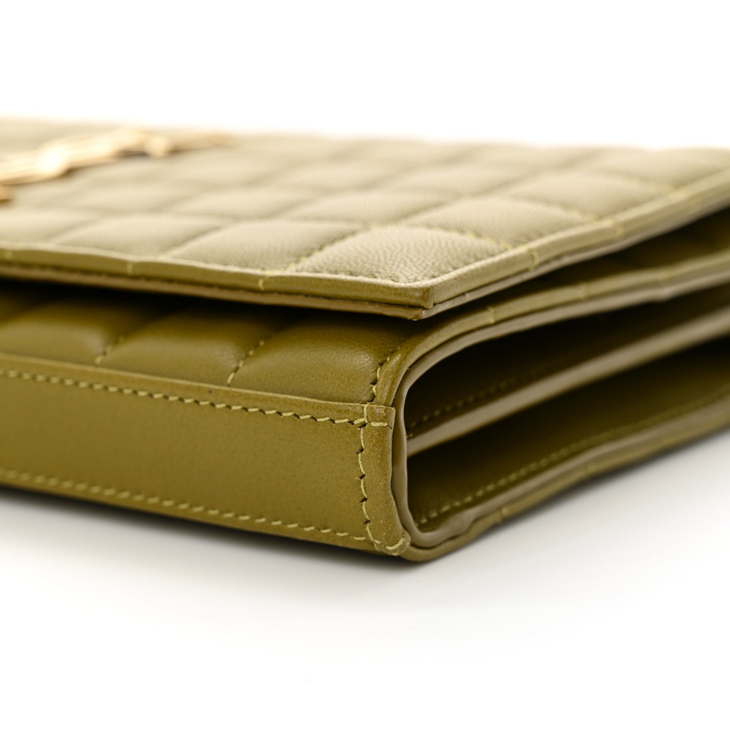 Saint Laurent Lambskin Carre Quilted Cassandre Chain Wallet Olive Drab 10 of 10