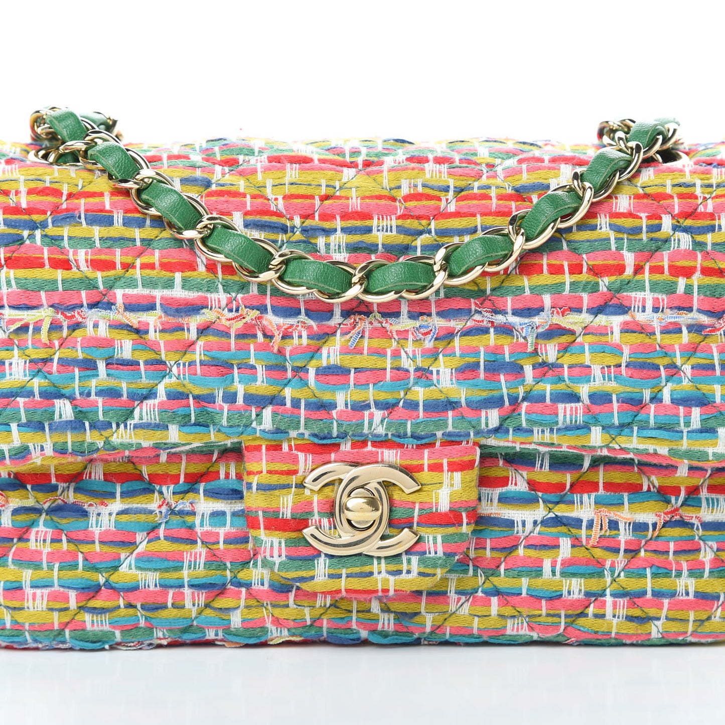 Tweed Quilted Mini Rectangular Flap Green Multicolor