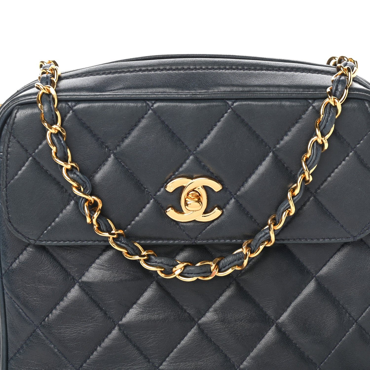 Chanel Lambskin Quilted Flap Camera Case Navy 9 of 11