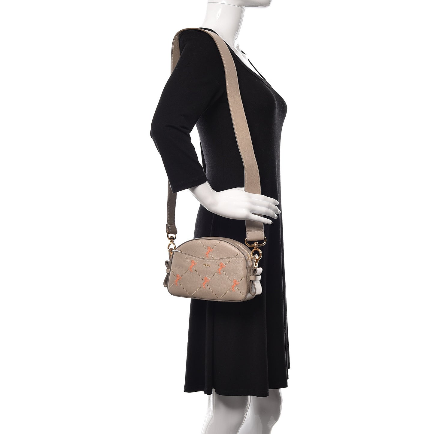 Smooth Calfskin Little Horses Embroidered Shoulder Bag Pastel Grey