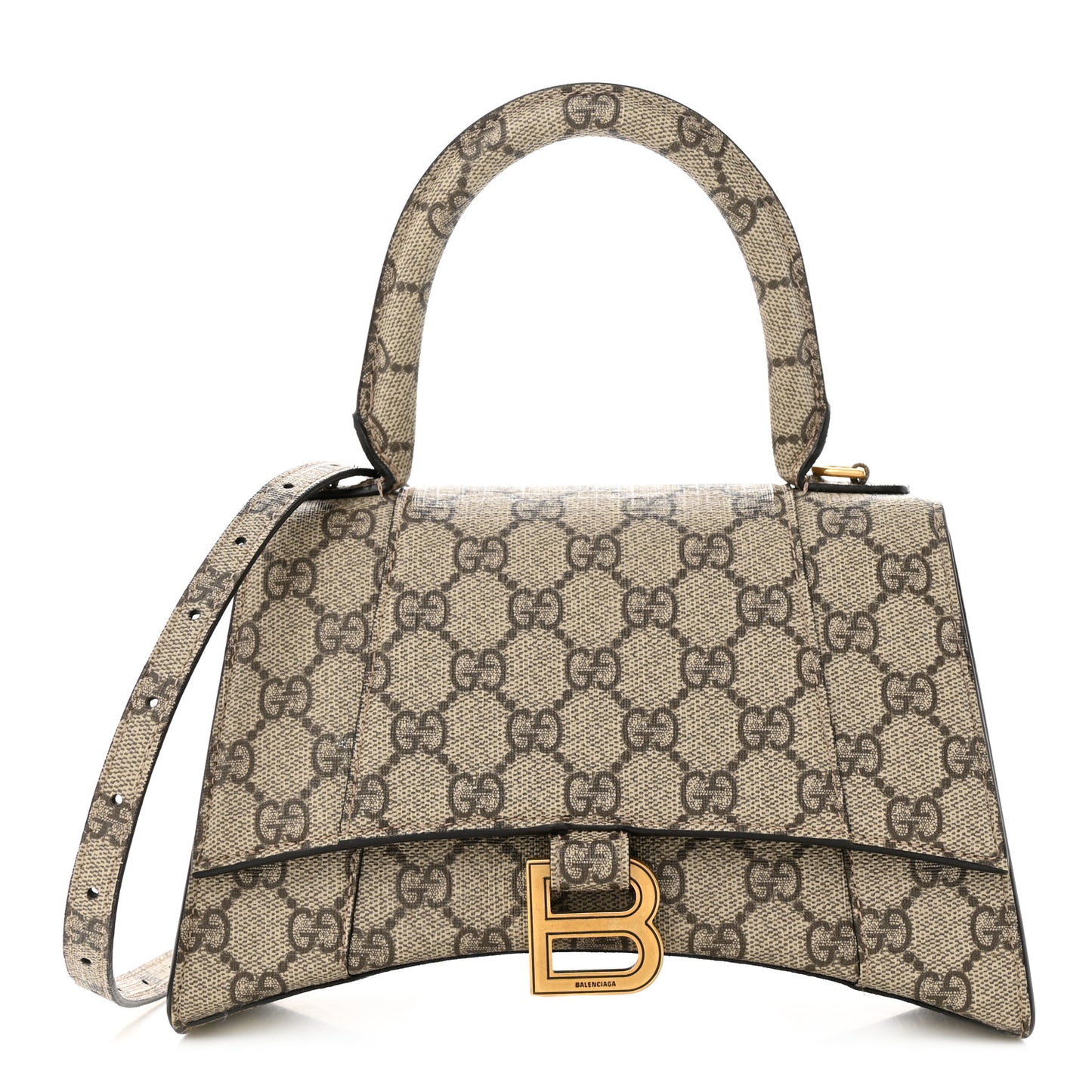 X GUCCI GG Supreme Monogram Small Hourglass Top Handle Bag Beige Ebony