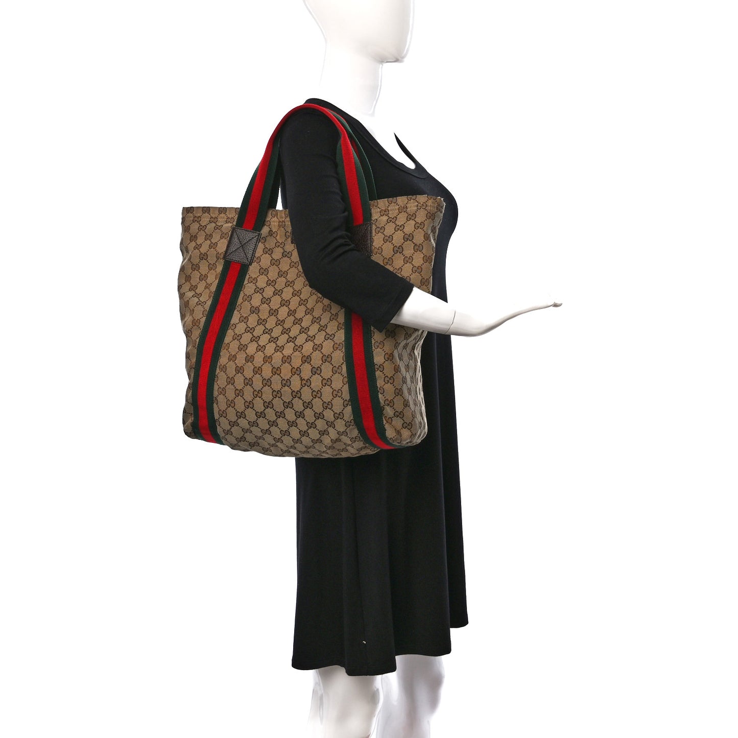 GG Monogram Medium Web Handle Vertical Tote Dark Brown