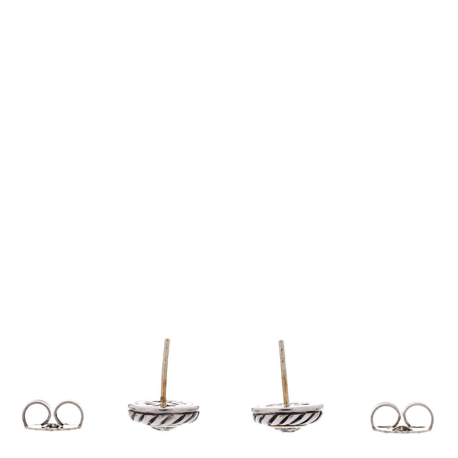 David Yurman Sterling Silver 18K Yellow Gold Diamond Cookie Cable Earrings 3 of 4