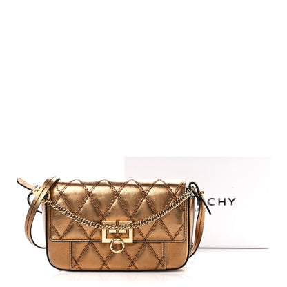 Givenchy Metallic Goatskin Quilted GV3 Mini Pocket Convertible Bag Gold 12 of 12