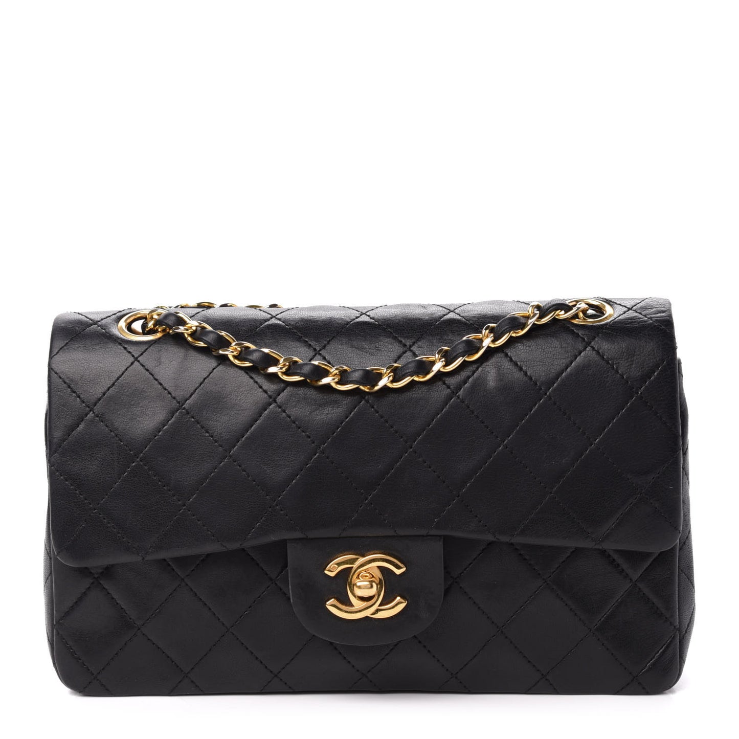 Lambskin Quilted Small Double Flap Black