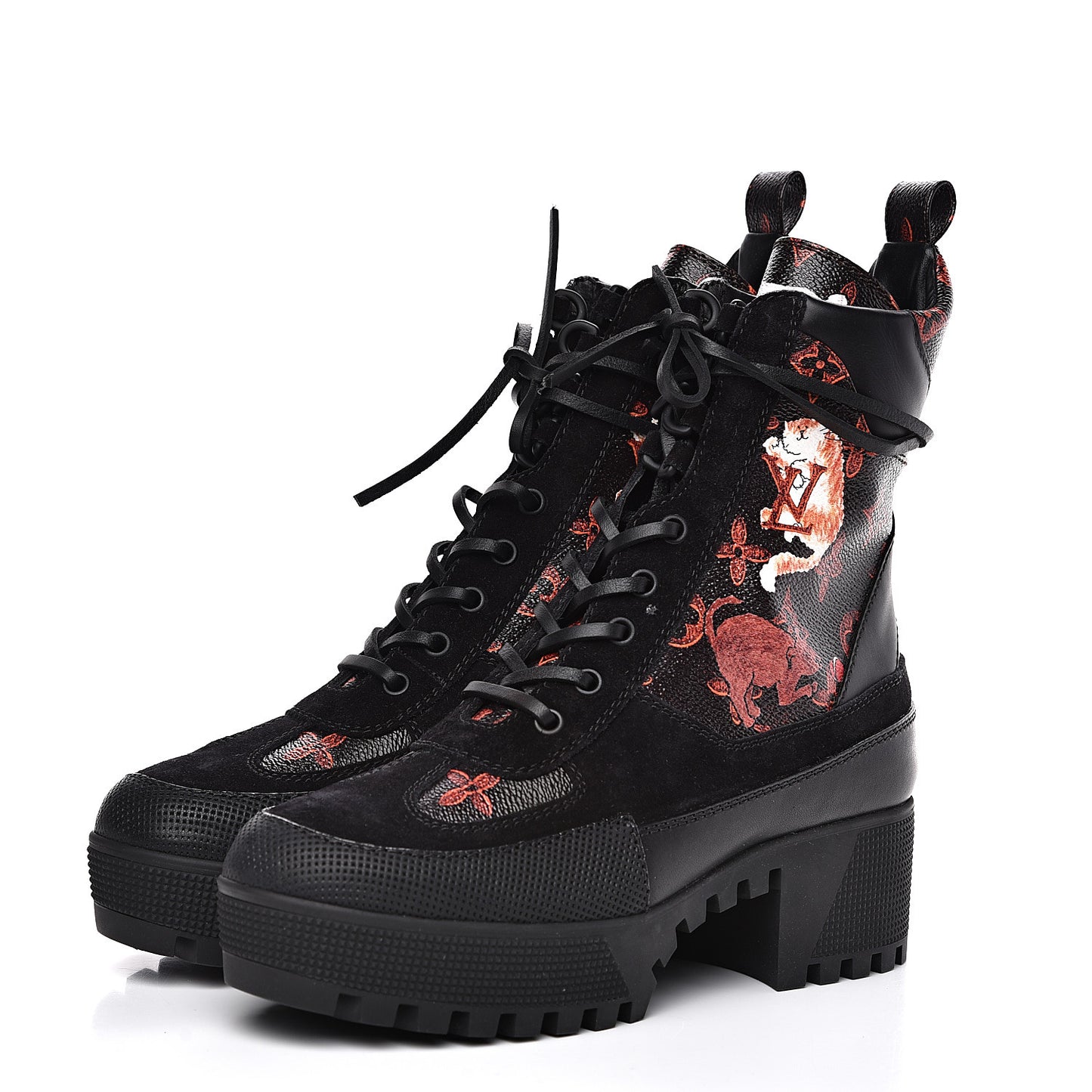 Suede Calfskiin Catogram Laureate Platform Desert Boots 37.5 Black Marron