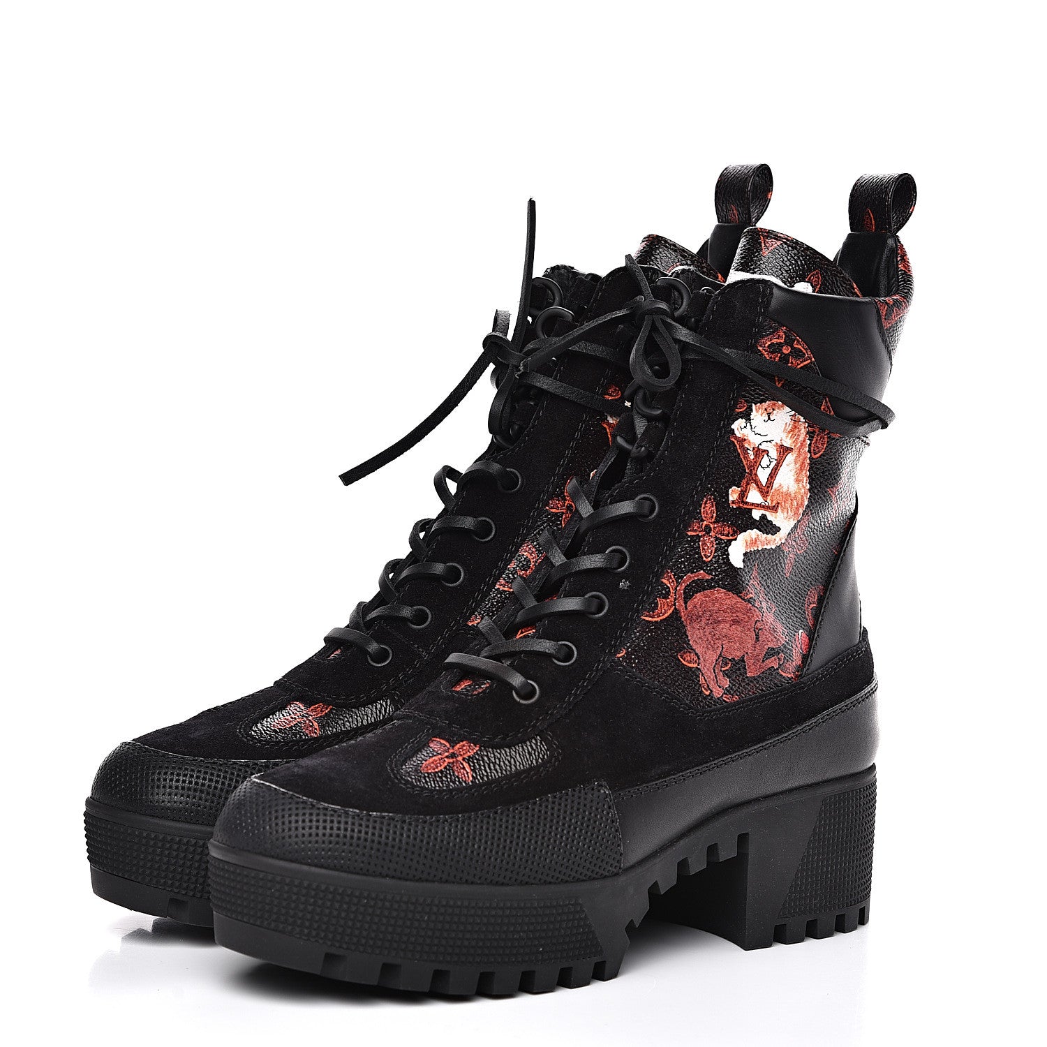 Louis Vuitton Suede Calfskiin Catogram Laureate Platform Desert Boots 37.5 Black Marron 3 of 8