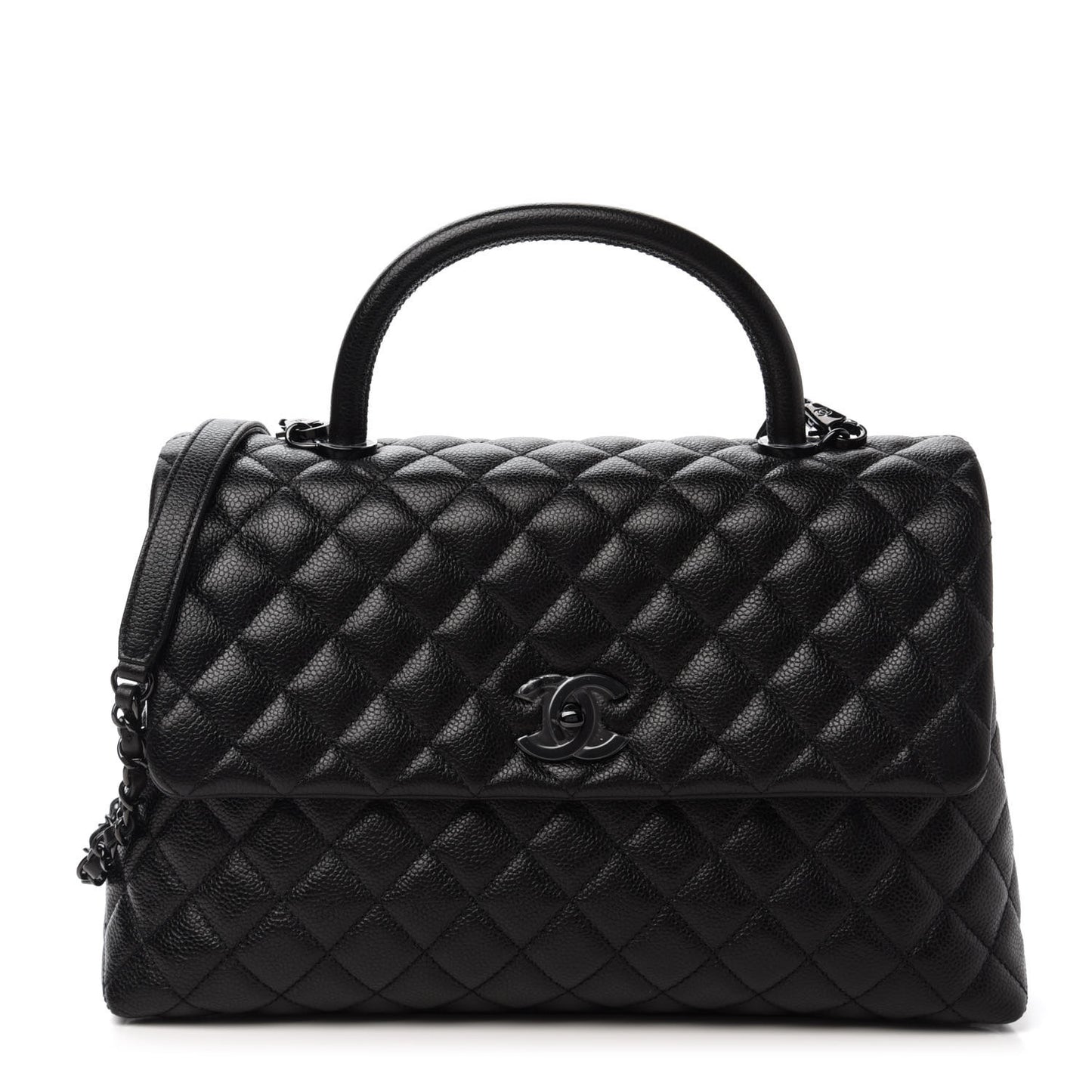 Caviar Quilted Medium Coco Handle Flap So Black