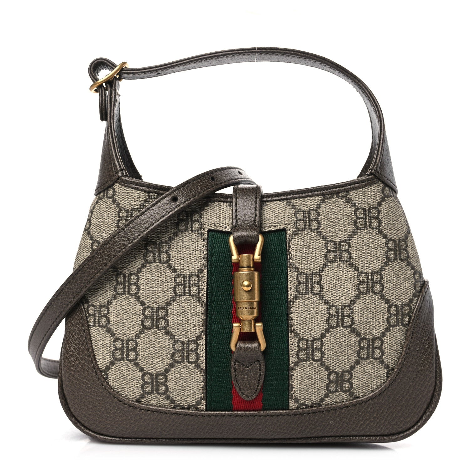 Gucci X BALENCIAGA BB Supreme Monogram Calfskin Web Mini Jackie 1961 Hobo Beige Ebony 1 of 8