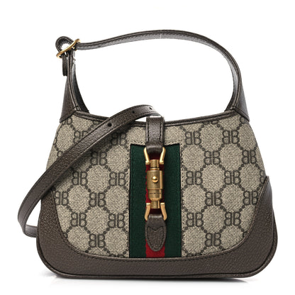 Gucci X BALENCIAGA BB Supreme Monogram Calfskin Web Mini Jackie 1961 Hobo Beige Ebony 1 of 8
