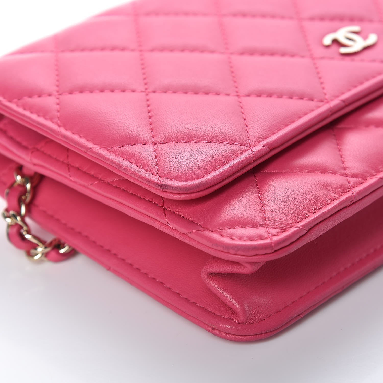 Chanel Lambskin Quilted Wallet On Chain WOC Dark Pink 6 of 17