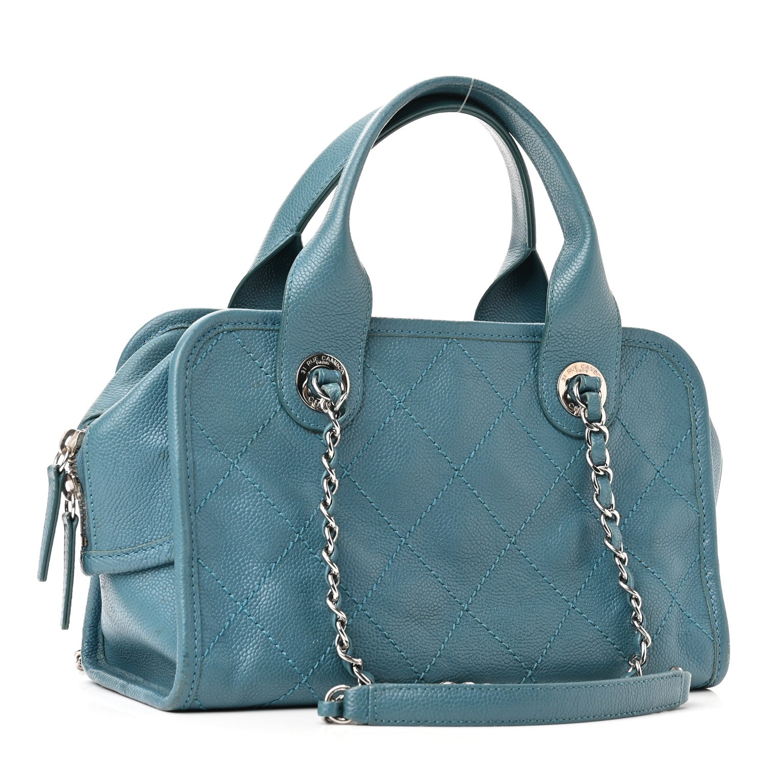 Chanel Caviar Quilted Small Deauville Bowling Bag Blue 3 of 10