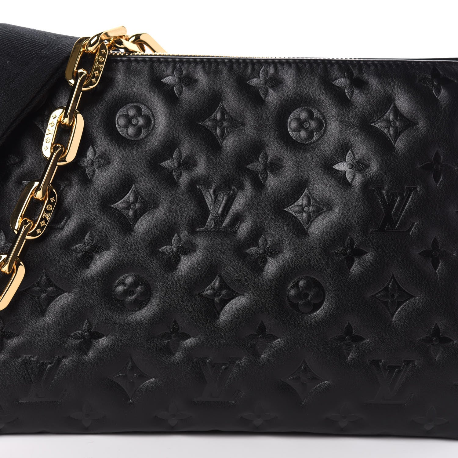 Louis Vuitton Lambskin Embossed Monogram Coussin PM Black 7 of 9