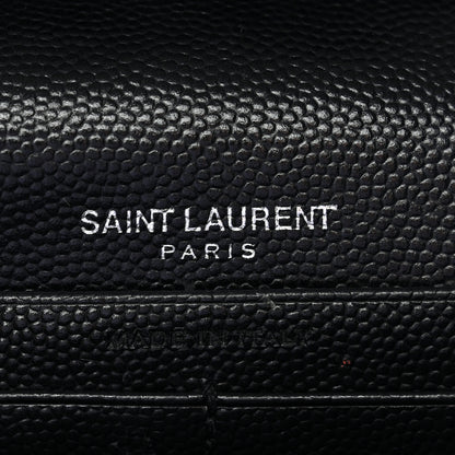 Saint Laurent Grain De Poudre Matelasse Chevron Monogram Chain Wallet Black 7 of 16