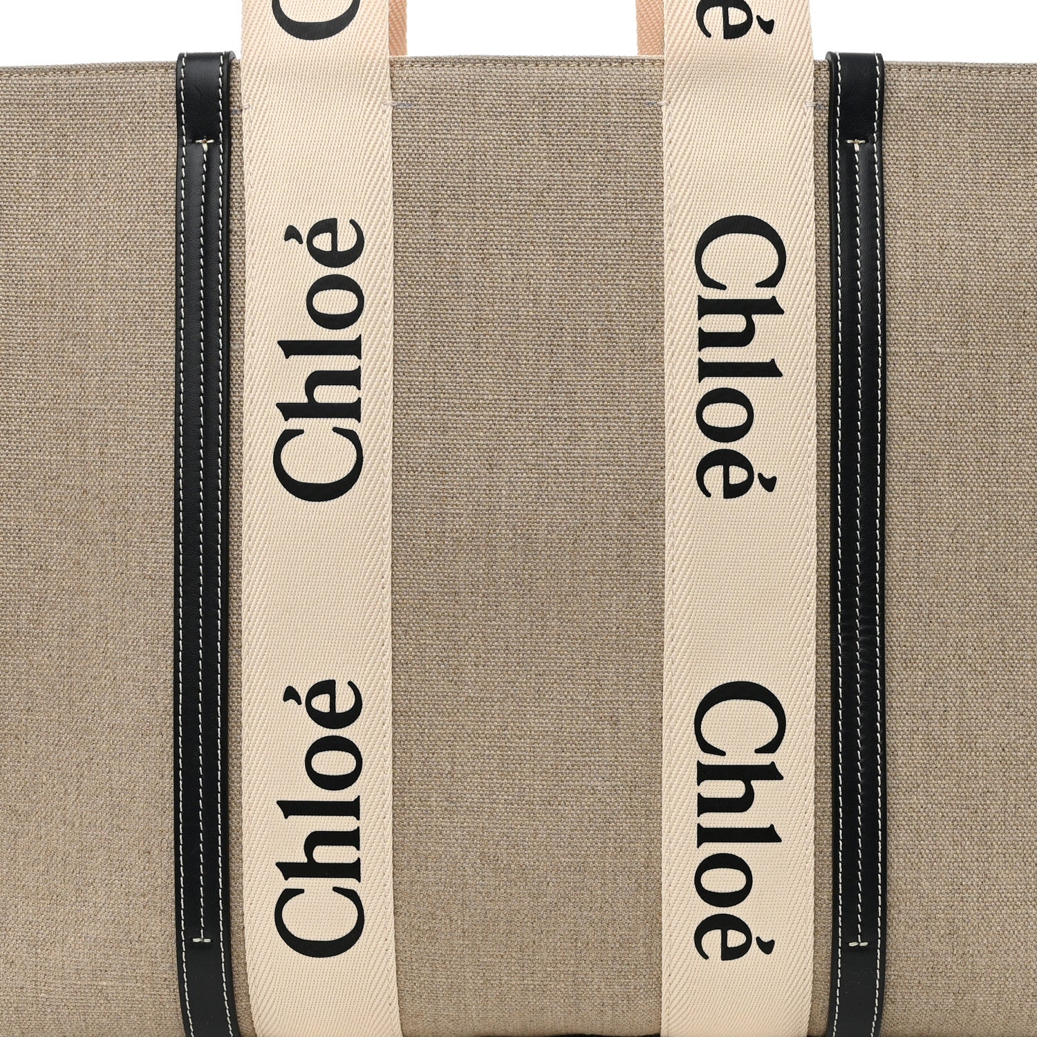 Chloe Linen Calfskin Large Woody Ribbon Tote White Blue 8 of 10