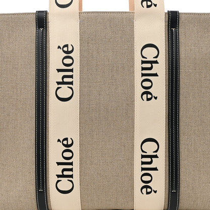 Chloe Linen Calfskin Large Woody Ribbon Tote White Blue 8 of 10