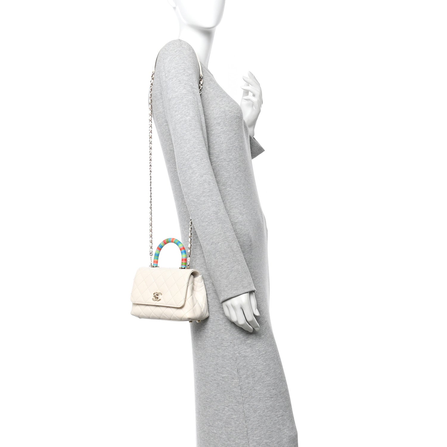 Chanel Goatskin Quilted Extra Mini Rainbow Coco Handle Flap White 2 of 9
