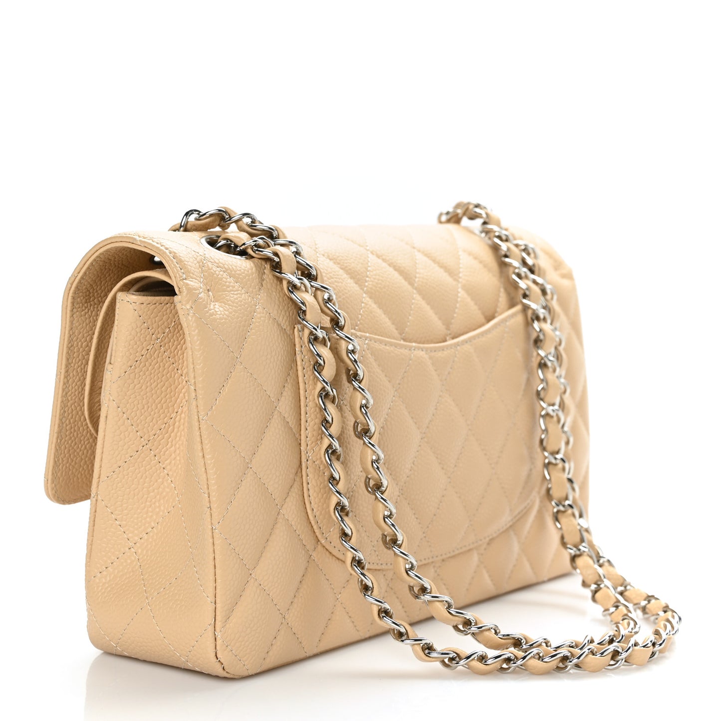 Caviar Quilted Medium Double Flap Beige