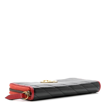 Gucci Vintage Effect Calfskin Matelasse Diagonal Torchon GG Marmont Zip Around Wallet Black Romantic Cherry 4 of 9