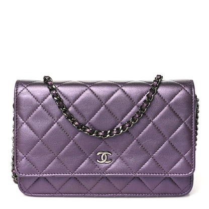 Chanel Iridescent Lambskin Quilted Wallet On Chain WOC Dark Purple 1 of 10
