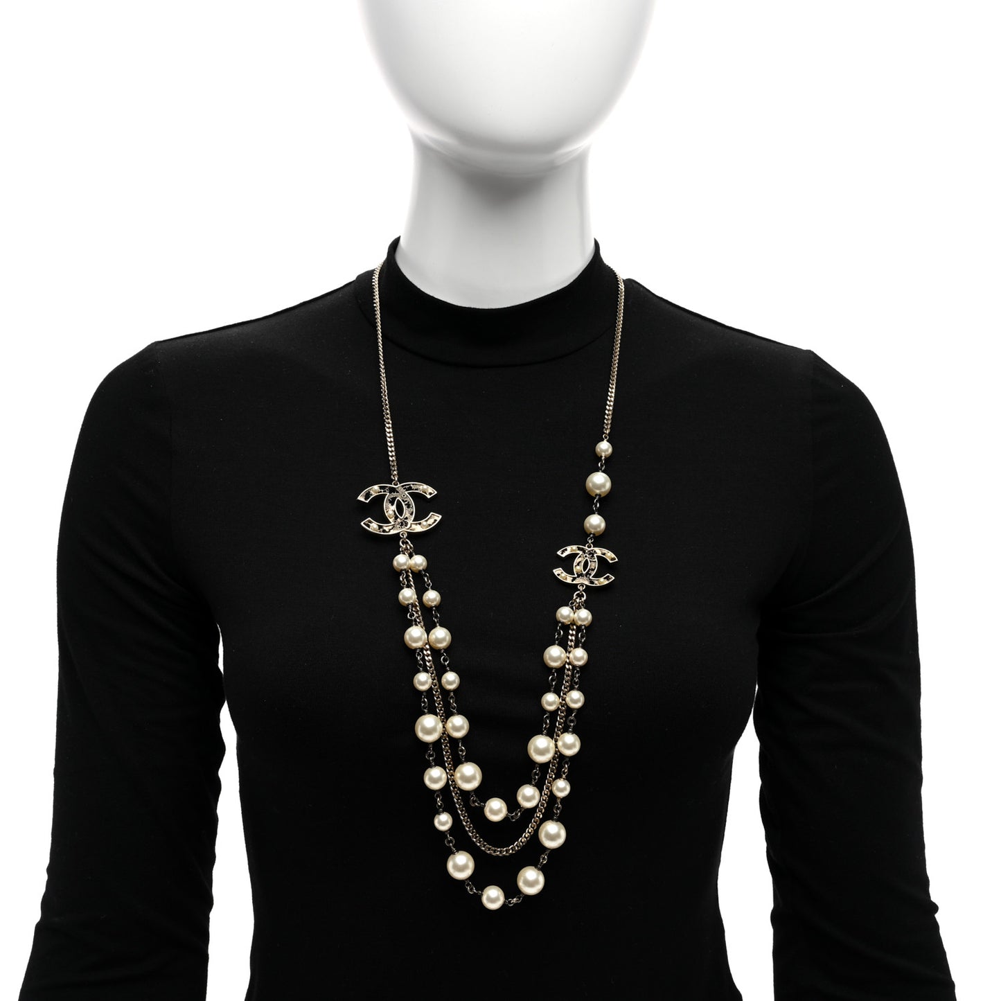 Pearl CC Multi Strand Necklace Gold
